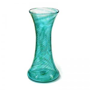 Tall Teal Art Glass Chimney Vase